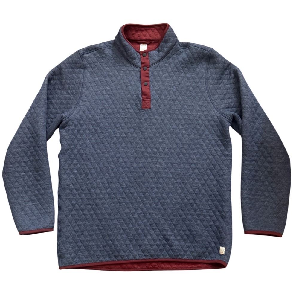 Marine Layer Corbet Quilted Pullover Mens M Blue Burgundy Snap Neck Sweatshirt
